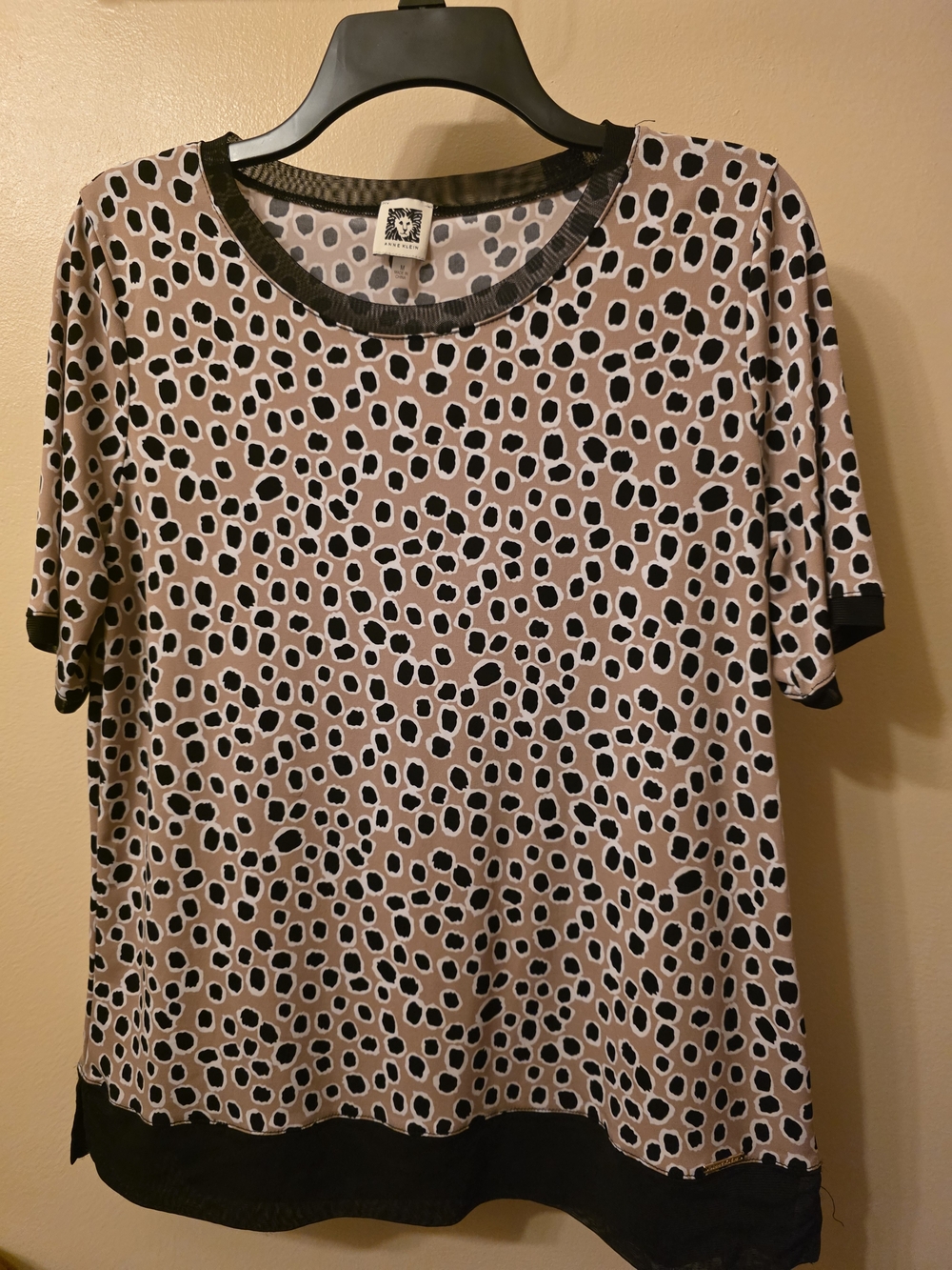 Anne Klein Taupe and Black Leopard Short Sleeve Top